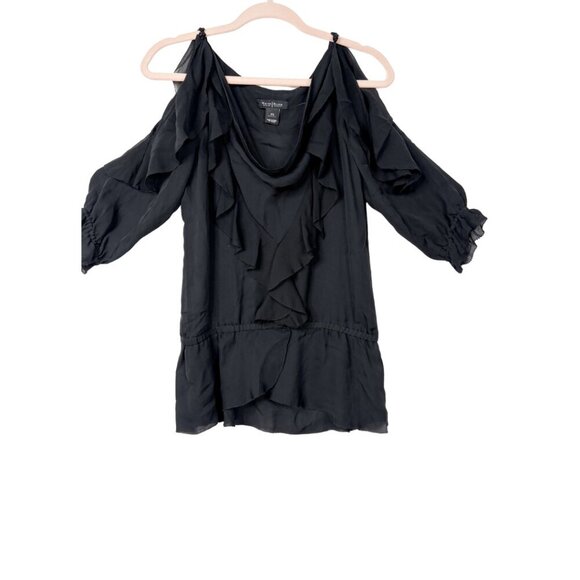 2/$30 White House Black Market Ruffled Cold Shoulder Silk Tunic Blouse XS #9908 - Picture 1 of 8